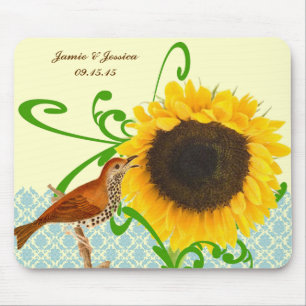 Vintage Bird Sunflower MousePad