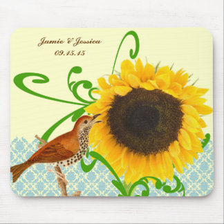 Vintage Bird Sunflower MousePad