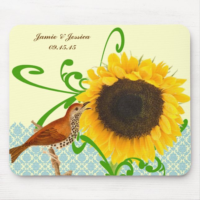 Vintage Bird Sunflower MousePad (Front)