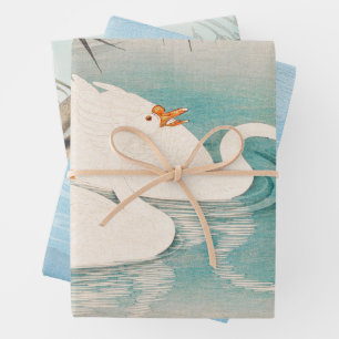 Vintage bird swan art wrapping paper sheets