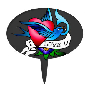 vintage bird tattoo cake topper