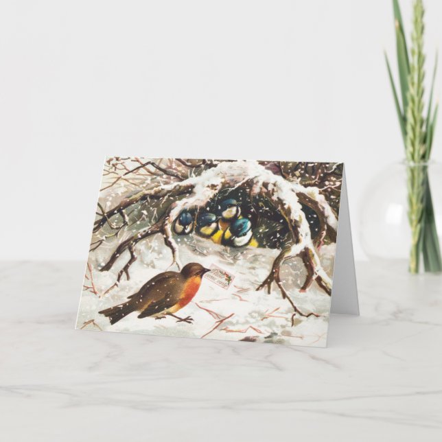 Vintage Bird Themed Christmas Holiday Card (Front)