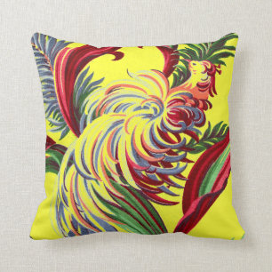 Vintage Bird Tropical Flowers Florida Hawaii Decor Throw Pillow