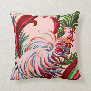 Vintage Bird Tropical Flowers Florida Hawaii Decor Throw Pillow