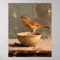 Vintage Bird Wall Art , Antique Bird Painting