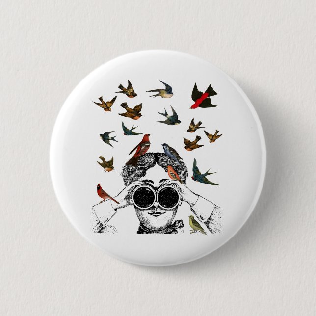 vintage bird watching gifts for twitchers, button (Front)