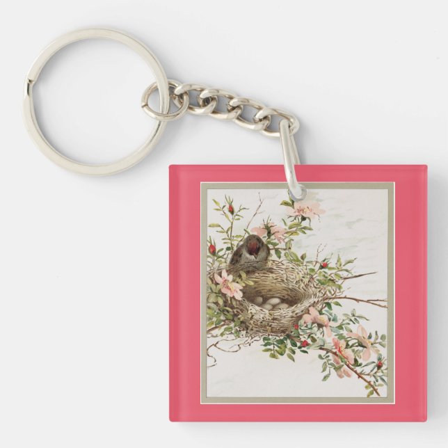 Vintage Bird Watching Nest Keychain (Front)