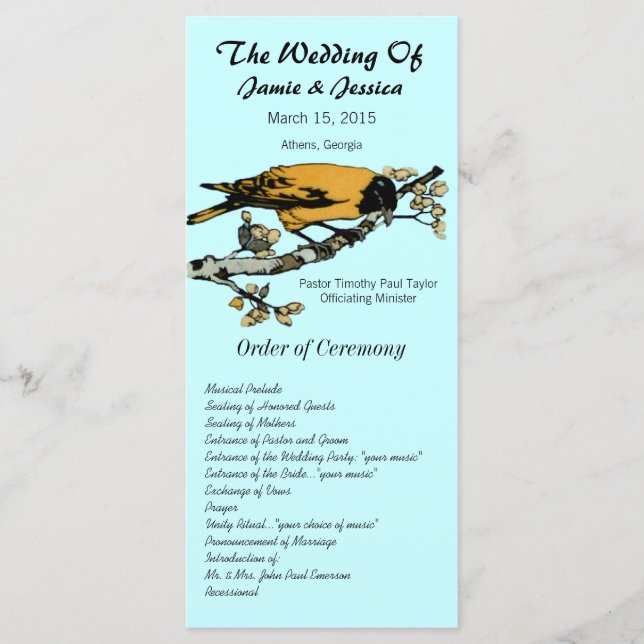 Vintage Bird Wedding Program (Front)