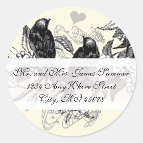 Vintage Bird White Flower Wedding Return Address Classic Round Sticker