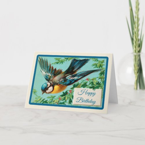 Vintage Bird with Floral Flowers Birthday Card