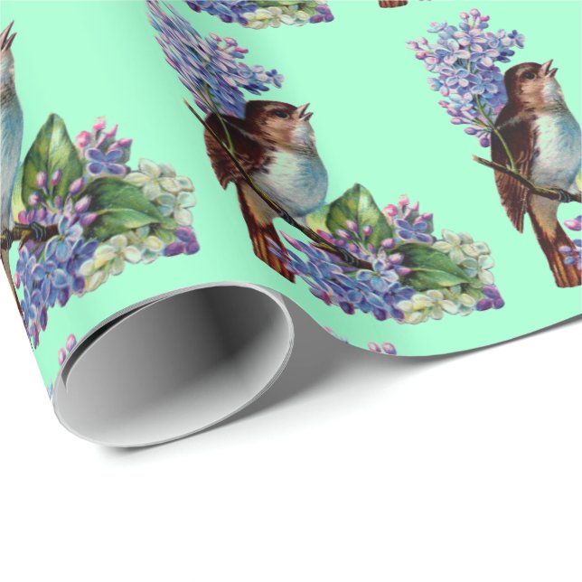 Vintage Bird With Flowers Gift Wrapping Paper (Roll Corner)