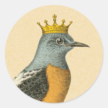 Vintage Bird With Gold Crown Classic Round Sticker by Charmalot at Zazzle