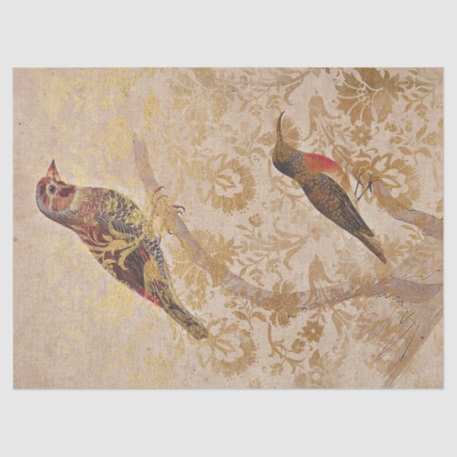 Vintage Bird with Gold Decoupage Tissue Paper (Front)