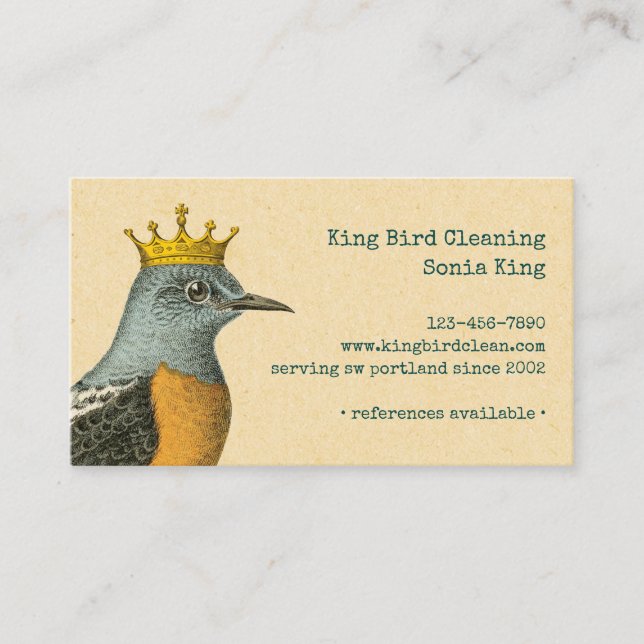 Vintage Bird with Golden Crown Business Card (Front)