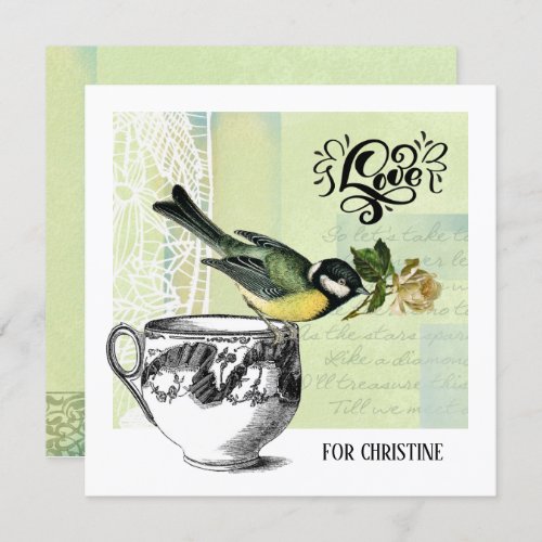 Vintage Bird with Rose Valentines Day Card