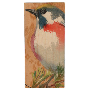Vintage Bird Wood Flash Drive