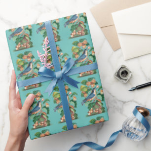 Vintage bird wrapping with flowers paper