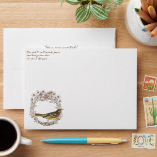 Vintage Bird Wreath Wedding Envelopes