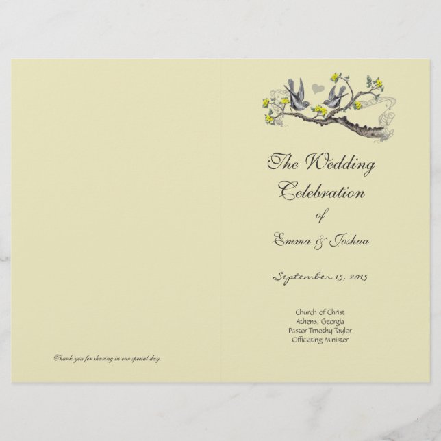 Vintage Bird Yellow & Gray  TriFold Program Cover (Front)