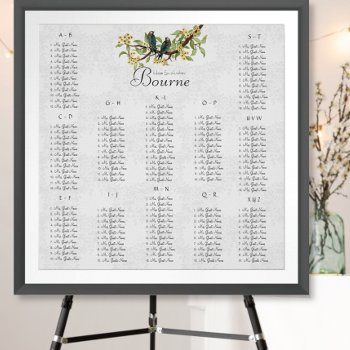 Vintage Bird Yellow Teal  Seating Chart 12 Tables by samack at Zazzle