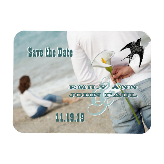 Vintage Bird Your Photo Save the Date Magnet (Horizontal)