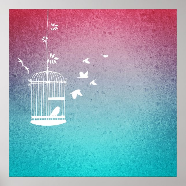 Vintage Birdcage and Birds Poster (Front)