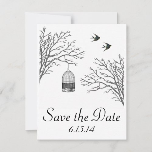 Vintage Birdcage Bare Branch Swallows Save th Date Save The Date