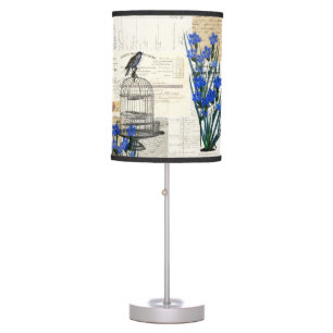 Vintage Birdcage Blue Bird French Ephemera Lamp