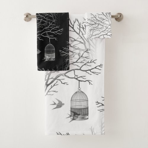 Vintage Birdcage Branch Swallows BW Towel Set