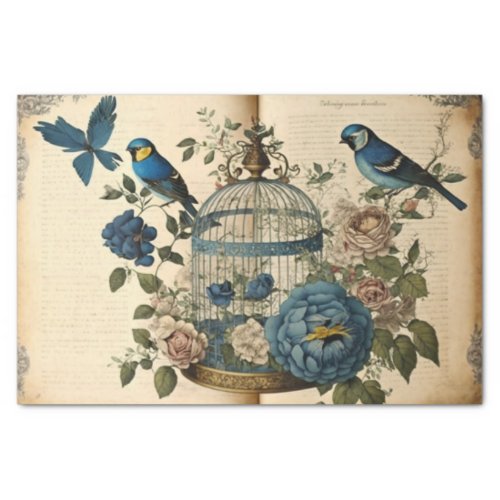 Vintage Birdcage butterflies and flowers decoupage Tissue Paper