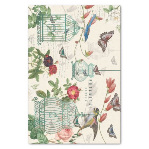 Vintage Birdcage, Butterflies & Birds Decoupage Tissue Paper | Zazzle
