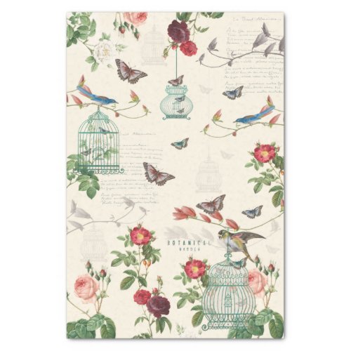 Vintage Birdcage Butterflies  Birds Decoupage Tissue Paper