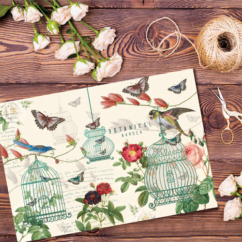 Vintage Birdcage Butterflies  Birds Decoupage Tissue Paper