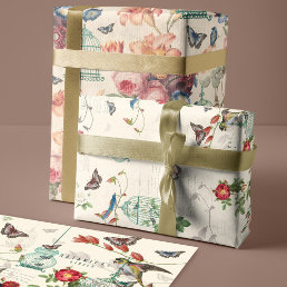 Vintage Birdcage, Butterflies &amp; Birds Decoupage Wrapping Paper Sheets