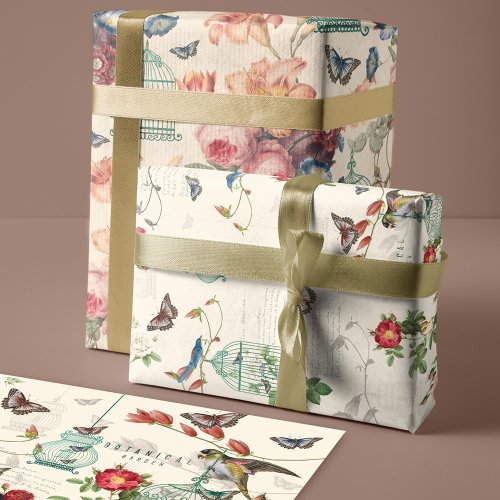 Vintage Birdcage Butterflies  Birds Decoupage Wrapping Paper Sheets