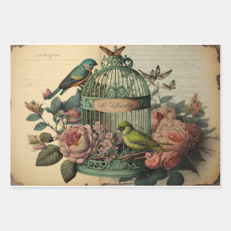 Vintage Birdcage Decoupage Drawer Liners Wrapping Paper Sheets