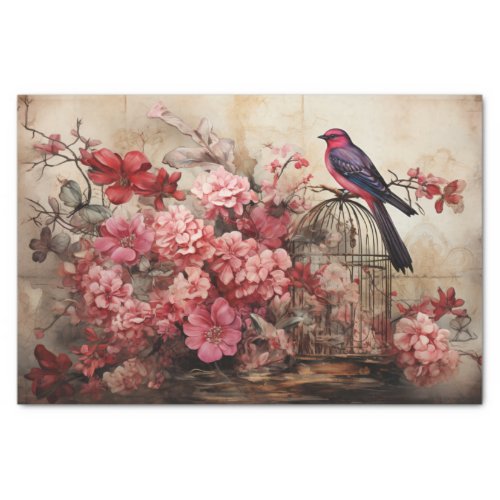 Vintage Birdcage Floral and Birds Decoupage Tissue Paper