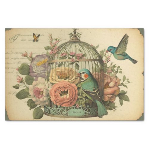 Vintage birdcage floral decoupage tissue paper