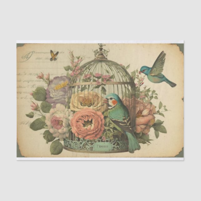Vintage birdcage floral decoupage tissue paper (Front)