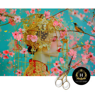 Vintage Birdcage Hat Floral Decoupage Tissue Paper