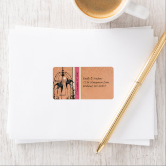 Vintage Birdcage Lovebird Pink & Coral Damask RSVP Label