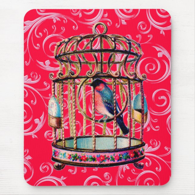 Vintage Birdcage Mouse Pad (Front)