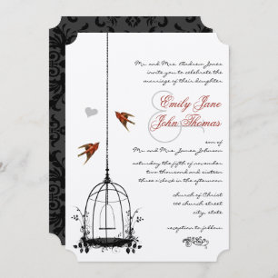 Vintage BirdCage Red Love Bird Wedding Invitations