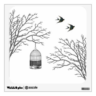 Vintage Birdcage Swallow Wall Decal