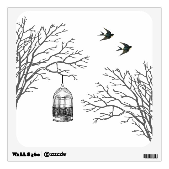 Vintage Birdcage Swallow Wall Decal (Front)