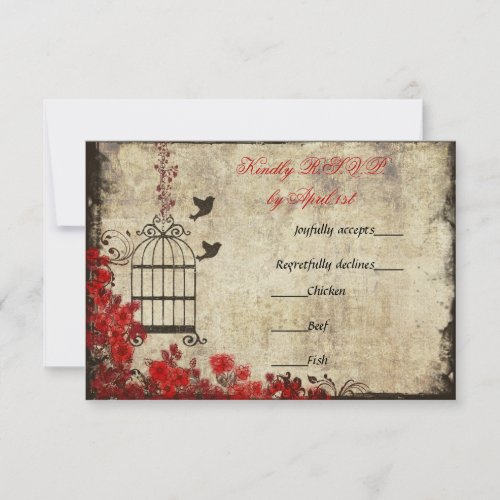 Vintage Birdcage Wedding RSVP Red