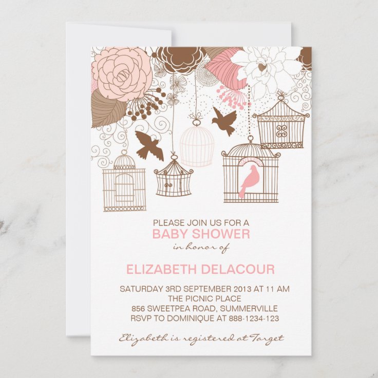 Vintage Birdcages & Flowers Baby Shower Invitation Zazzle