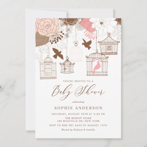 Vintage Birdcages &amp; Flowers Baby Shower Invitation