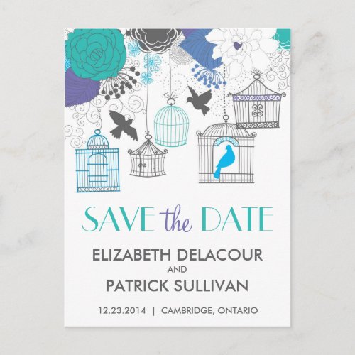 Vintage Birdcages  Flowers Save the Date Postcard