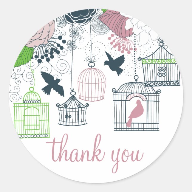 Vintage Birdcages Spring Floral Thank You Sticker (Front)